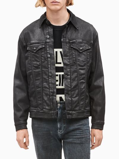 Calvin Klein Ruhák HU991369 | Calvin Klein Slim Coated Férfi Farmerkabát Fekete